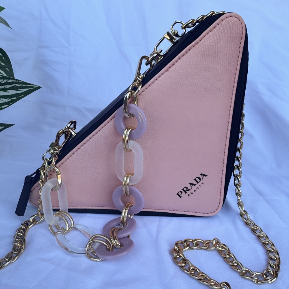 Prada Pink Triangle Bag with Gold Chain